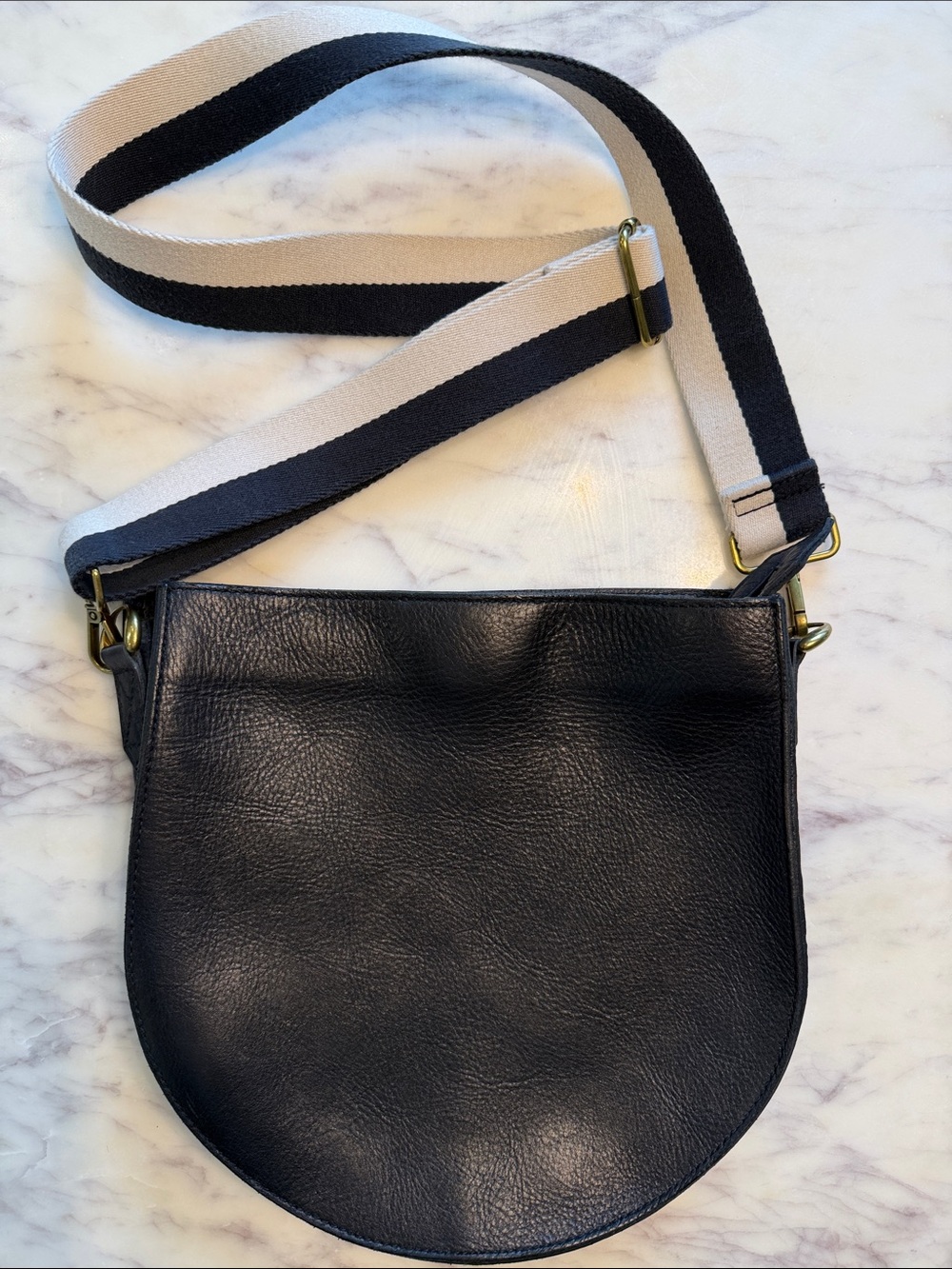 Madewell Black Saddle Crossbody with Stripe Strap